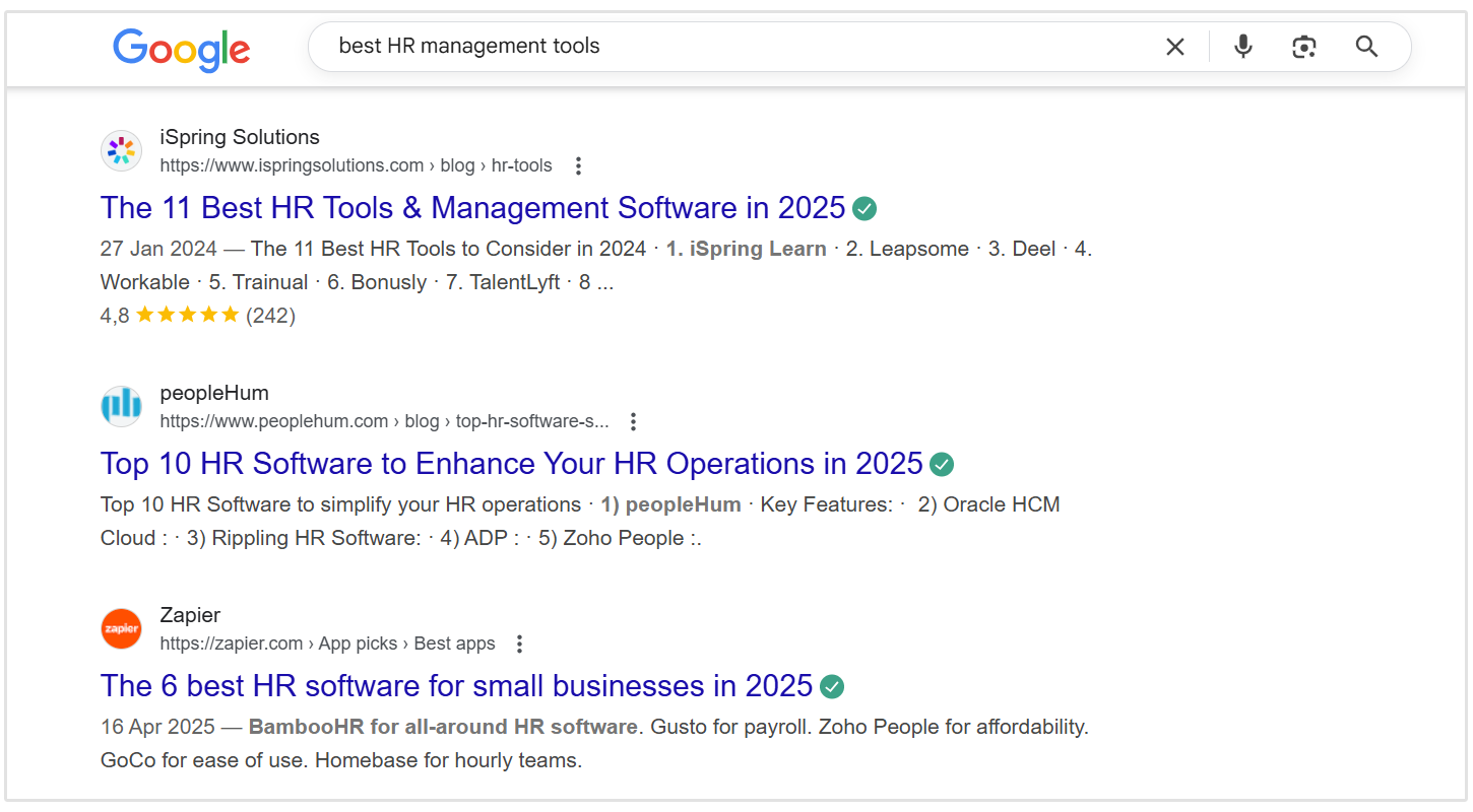 Mejores herramientas de gestión de RRHH SERP